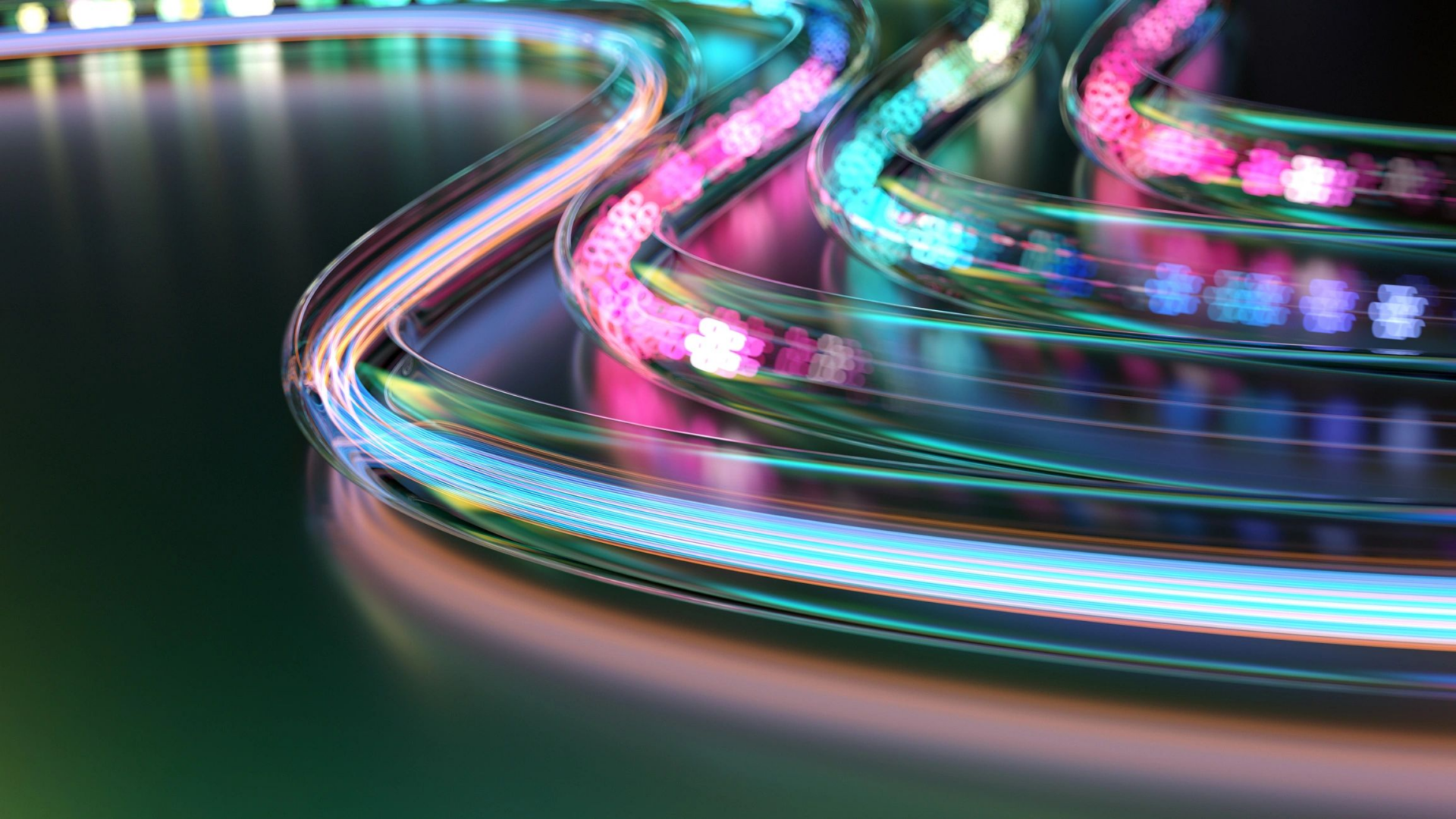Curved multicolored lights on reflective surface